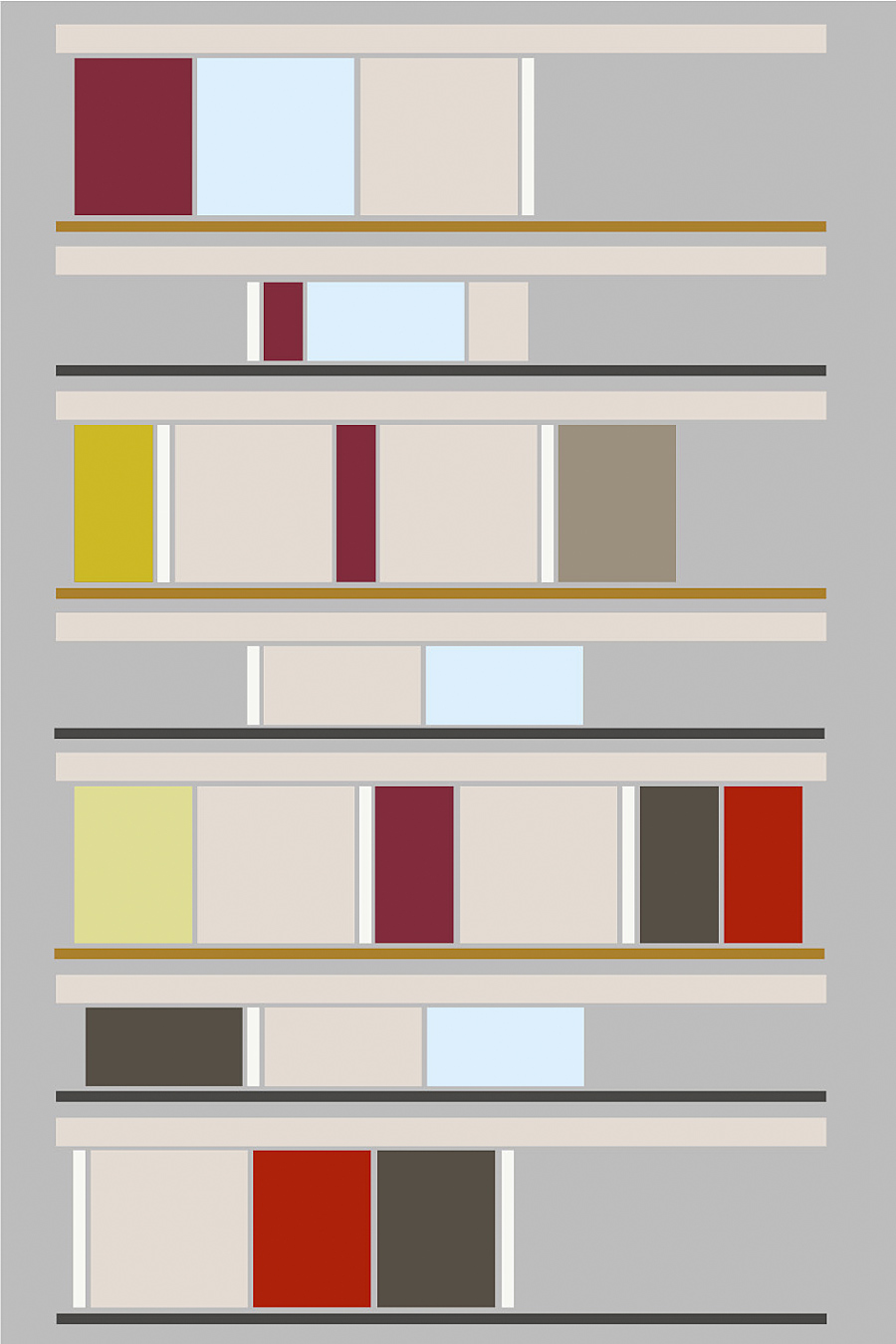Farbgestaltung + Feng Shui im Innenraum: Das Bild zeigt das Farbkonzept mit der Zusammenstellung der Farbklänge in den verschiedenen Räumlichkteiten.