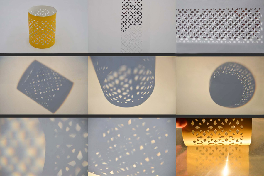 Ornament + Architektur: Das Bild zeigt den Ausgangspunkt des experimentellen Prozesses - ein Windlicht mit ornamentalem Lochmuster.